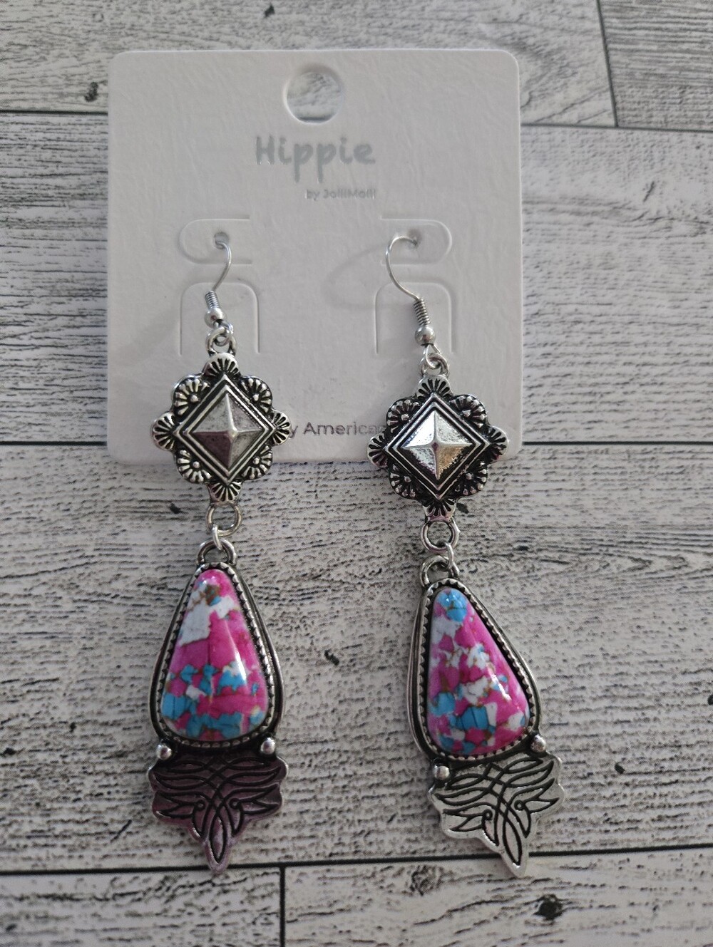 Hippie Pink & Turquoise Teardrop Dangle Earrings